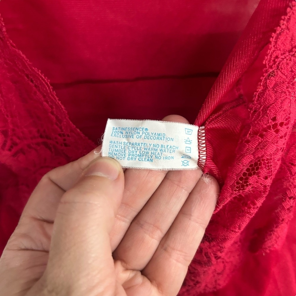 Vintage Vassarette Red Satin Slip Dress 38 LL Lace Nightgown Romantic Coquette - Picture 6 of 7